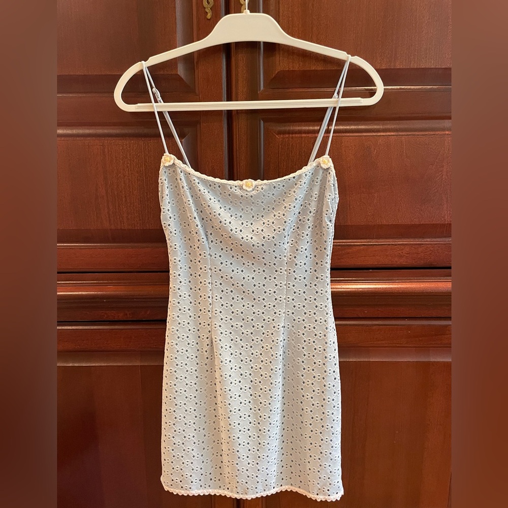 Lucy in the Sky Light Blue Eyelet Mini Dress